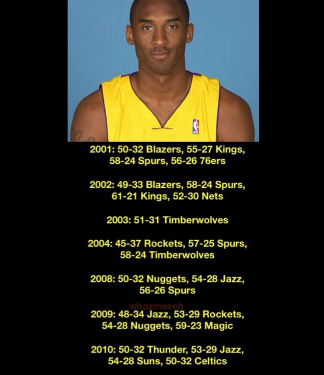 WhozMEECH's tweet image. This is insane. This is all the playoffs teams Kobe and the Lakers beat from 2001 - 2010. They don’t take into account toughness of route to championships when they do all time list I guess. The baddest in the West. 5 rings out of this madness. A gauntlet every year. Faced Duncan…