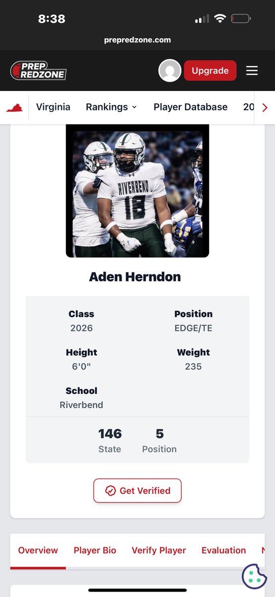 Aden Herndon (@adenherndon08) on Twitter photo Blessed to have been named #5 in my position ranking and #146 overall ranking for the state of Virginia for the c/o 2026! Big thanks to <a href="/PrepRedzoneVA/">Prep Redzone Virginia</a> <a href="/carljfred/">Carl Frederick</a> for the rankings! Senior Season Loading…
<a href="/RHSBears_FB/">Riverbend Football</a> <a href="/coachwebb804/">Coach Webb</a> <a href="/CoachJSharon/">Coach Sharon</a> <a href="/Burnett_FSG/">Tristen Burnett</a> <a href="/CoachPendleton1/">Coach P😎</a> Blessed to have been named #5 in my position ranking and #146 overall ranking for the state of Virginia for the c/o 2026! Big thanks to <a href="/PrepRedzoneVA/">Prep Redzone Virginia</a> <a href="/carljfred/">Carl Frederick</a> for the rankings! Senior Season Loading…
<a href="/RHSBears_FB/">Riverbend Football</a> <a href="/coachwebb804/">Coach Webb</a> <a href="/CoachJSharon/">Coach Sharon</a> <a href="/Burnett_FSG/">Tristen Burnett</a> <a href="/CoachPendleton1/">Coach P😎</a>