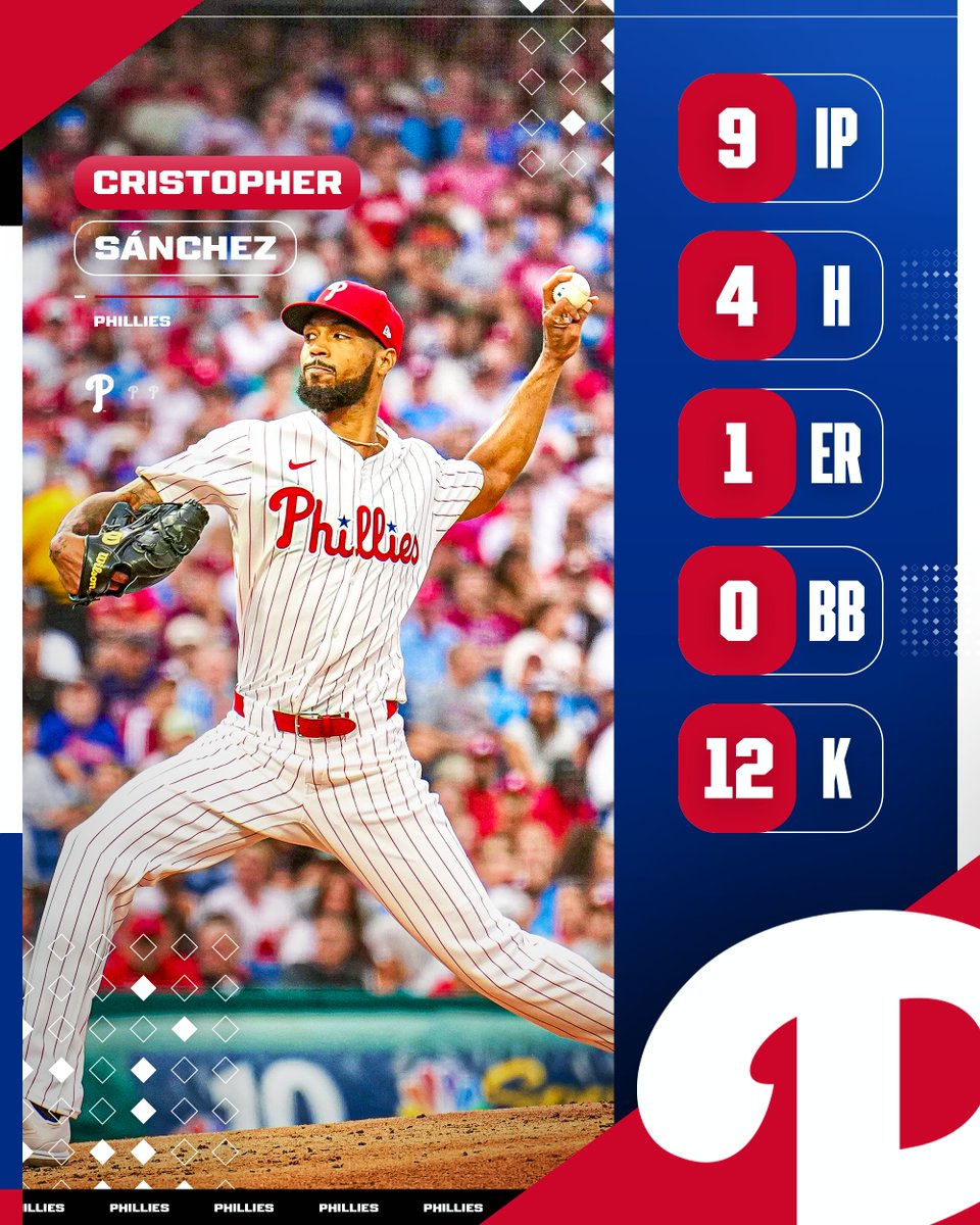 MLB's tweet photo. Cristopher Sánchez twirls his third career complete game! 💎 https://t.co/aJRwW20ys5