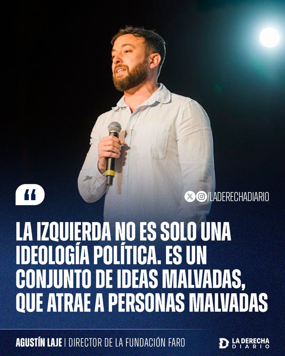 laderechadiario's tweet image. 🚨🇦🇷 | "La izquierda no es solo una ideología política. Es un conjunto de ideas malvadas, que atrae a personas malvadas": La acertada frase del referente de derecha @AgustinLaje en La Derecha Fest, el evento organizado por La Derecha Diario en Córdoba.