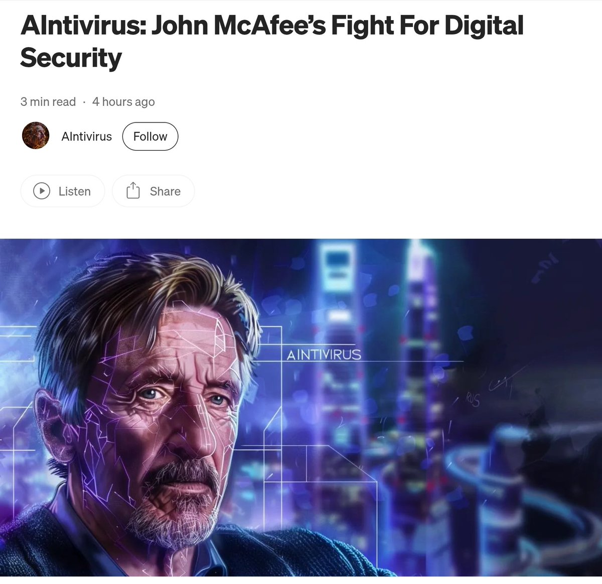 theemrsmcafee's tweet image. Since our explosive launch of AIntivirus in January, we have quickly evolved from a vision into one of the most innovative Web3 and AI projects in the digital privacy space. Merging AI-driven tools, decentralized solutions, and the legacy of John McAfee, the project has made…
