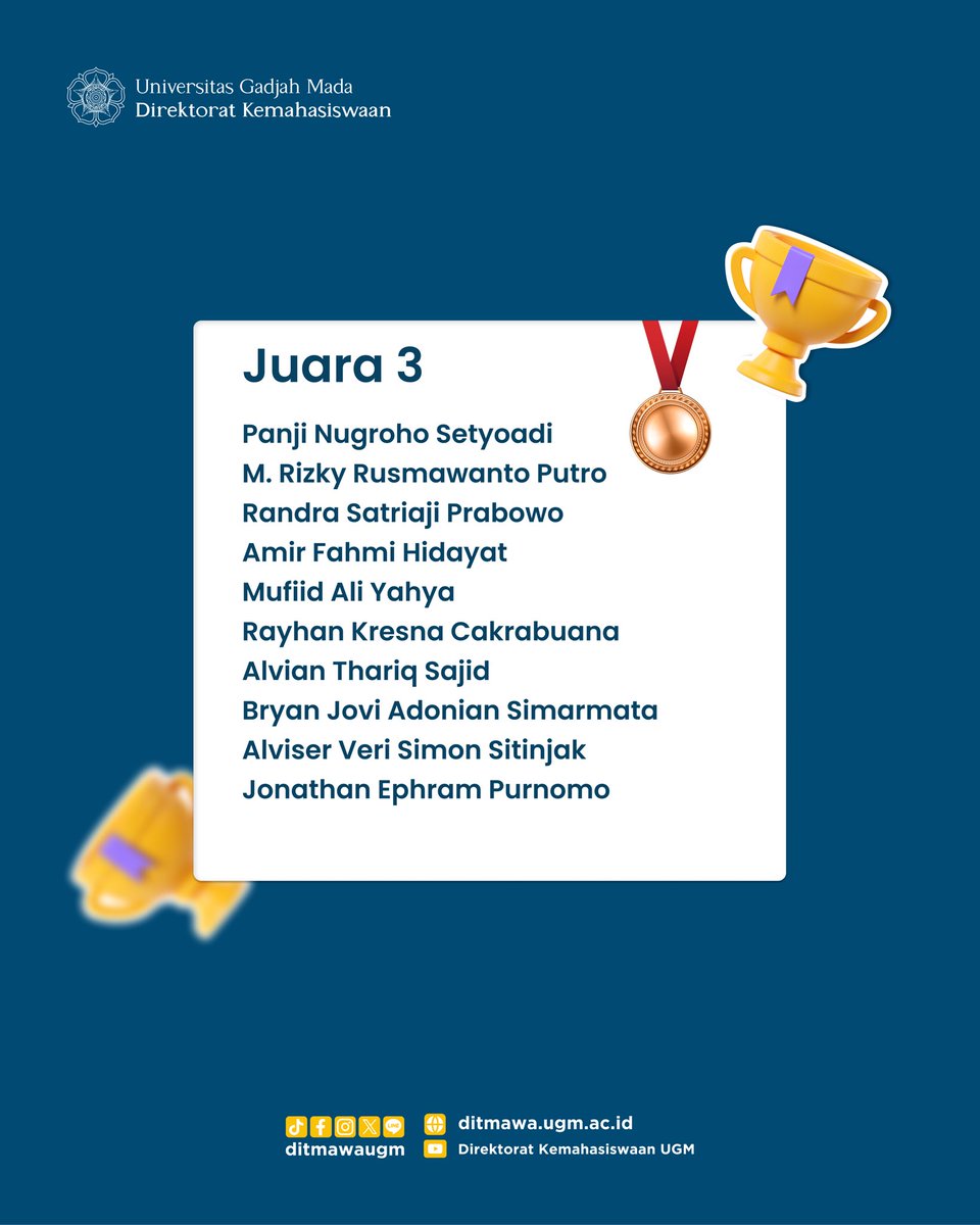 ditmawaugm's tweet image. Selamat kepada Tim Futsal UGM telah memperoleh Juara 3 pada Euro Futsal Championship ⚽
Tetap semangat pada final regional mendatang 🔥🔜