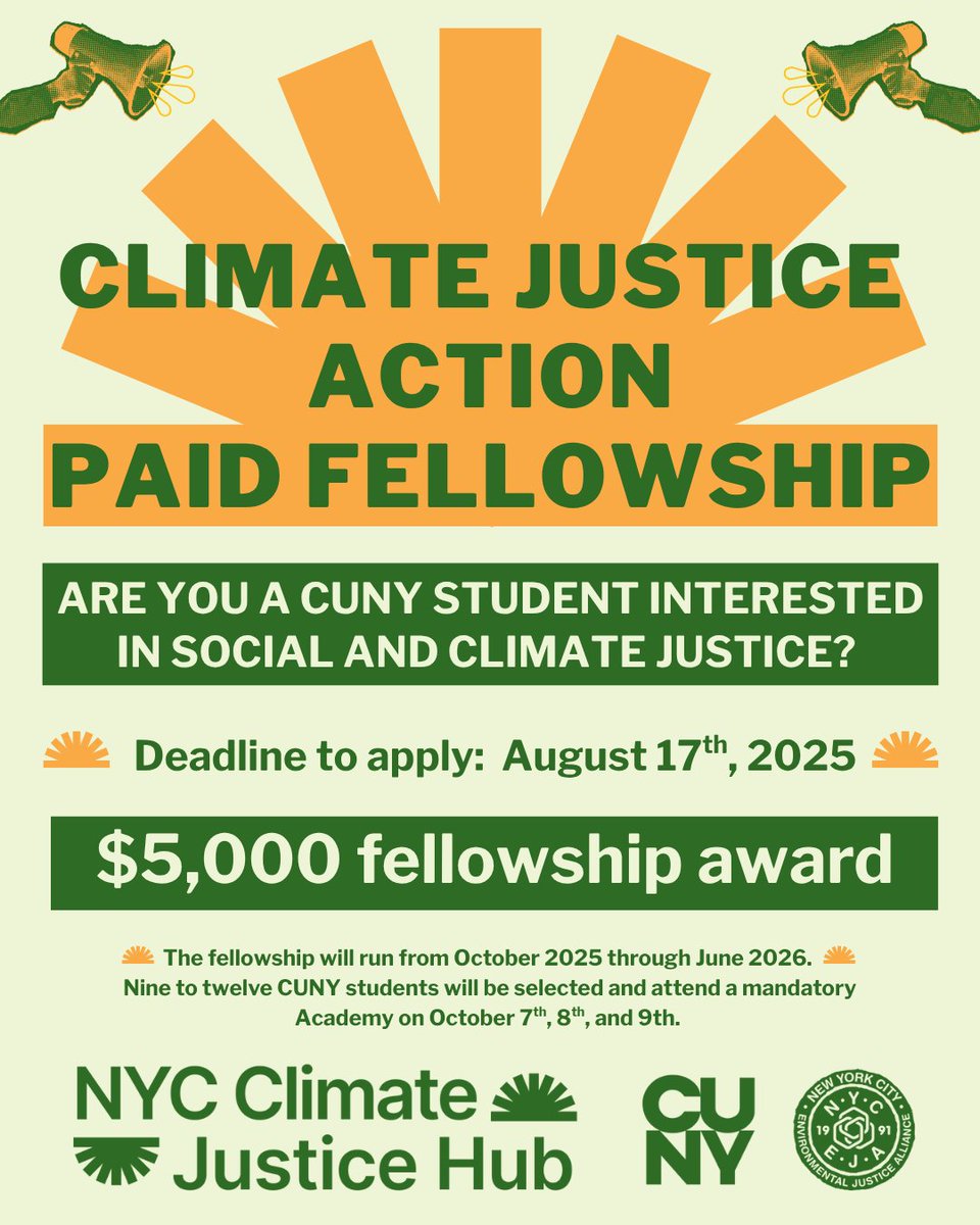 NYC Climate Justice Hub (@nyc_cjhub) on Twitter photo 👀 Are you a <a href="/CUNY/">The City University of New York</a> student interested in climate justice? We have two paid opportunities open to all CUNY students to work with the New York City Environmental Justice Alliance:
1) The Climate Justice Action Fellowship 👀 Are you a <a href="/CUNY/">The City University of New York</a> student interested in climate justice? We have two paid opportunities open to all CUNY students to work with the New York City Environmental Justice Alliance:
1) The Climate Justice Action Fellowship