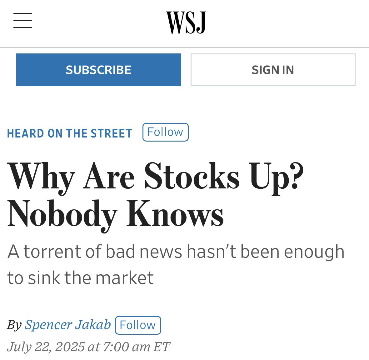 NateGeraci's tweet image. This might be my favorite mainstream financial media headline ever…
I’m serious.
Nobody. Knows. Anything.