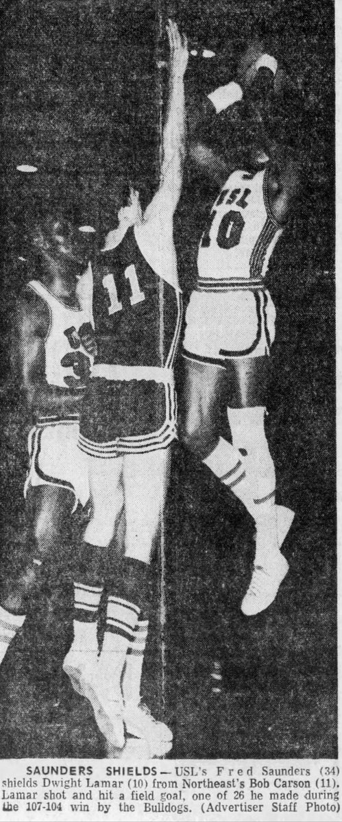 dbgiant's tweet image. February 25, 1971 - University of Southwestern Louisiana's Dwight Lamar scored 62 points to lead his Ragin Cajuns to a 107-104 OT victory over Northeast Louisiana.