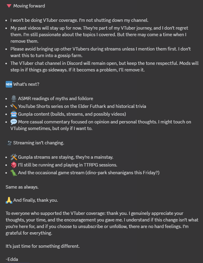 edda_vt's tweet image. My thoughts and the direction of my YouTube content going forward. I’m stepping away from VTuber coverage and focusing on work that brings me peace.
Thank you for the support so far.
💚🐴
#VTuber #ContentUpdate