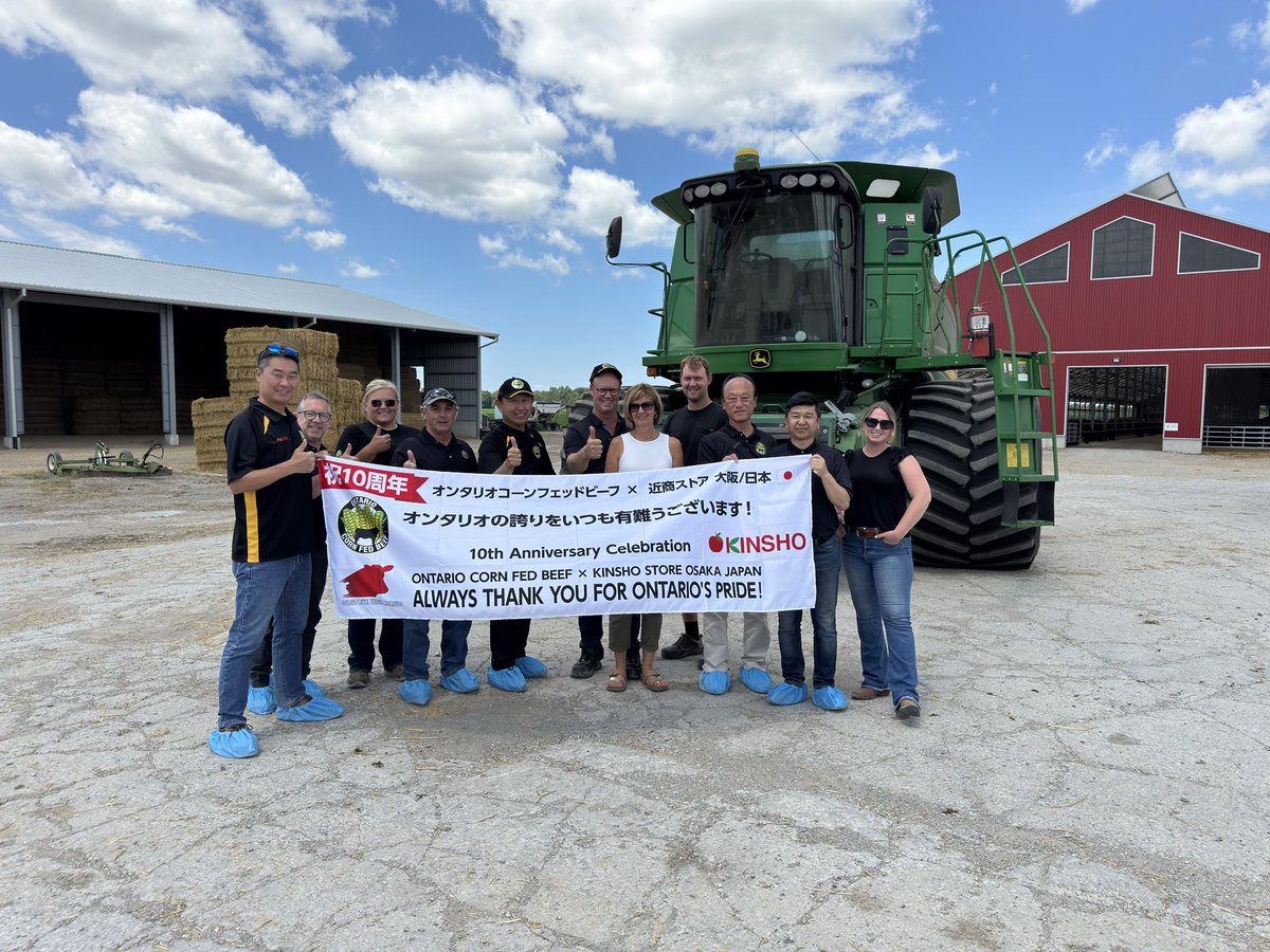 ONCornFedBeef's tweet photo. Day 2 with Kinsho Stores 🇯🇵🌽
From sustainable farming at Eusi Farms, to nutrition at Triple A Feedlot, to full-circle ag at Van Osch Farms—ending with an amazing #OntarioCornFedBeef dinner by Chef Hari & Co! 🐂🍽️ #FarmToTable #OCFB https://t.co/dvNhZUGJ6W