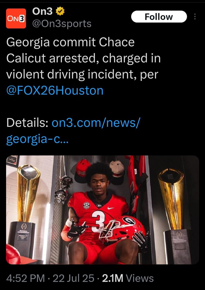 Jere_Memez's tweet image. Georgia Bulldogs seem to have a type. Is reckless driving a requirement there? Chace Calicut will fit right in at UGA.