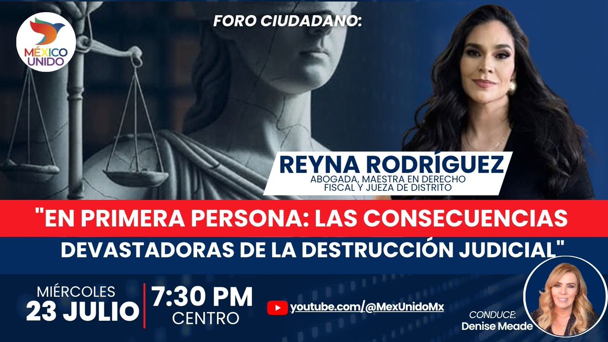 🔴 ¡ATENCIÓN! 🔴 En el próximo foro, escucharemos en primera persona la historia de quien vivió la destrucción del poder judicial desde adentro. Un testimonio directo sobre cómo se experimentó día a día la purga institucional que el gobierno ejecutó contra el sistema de justicia:
