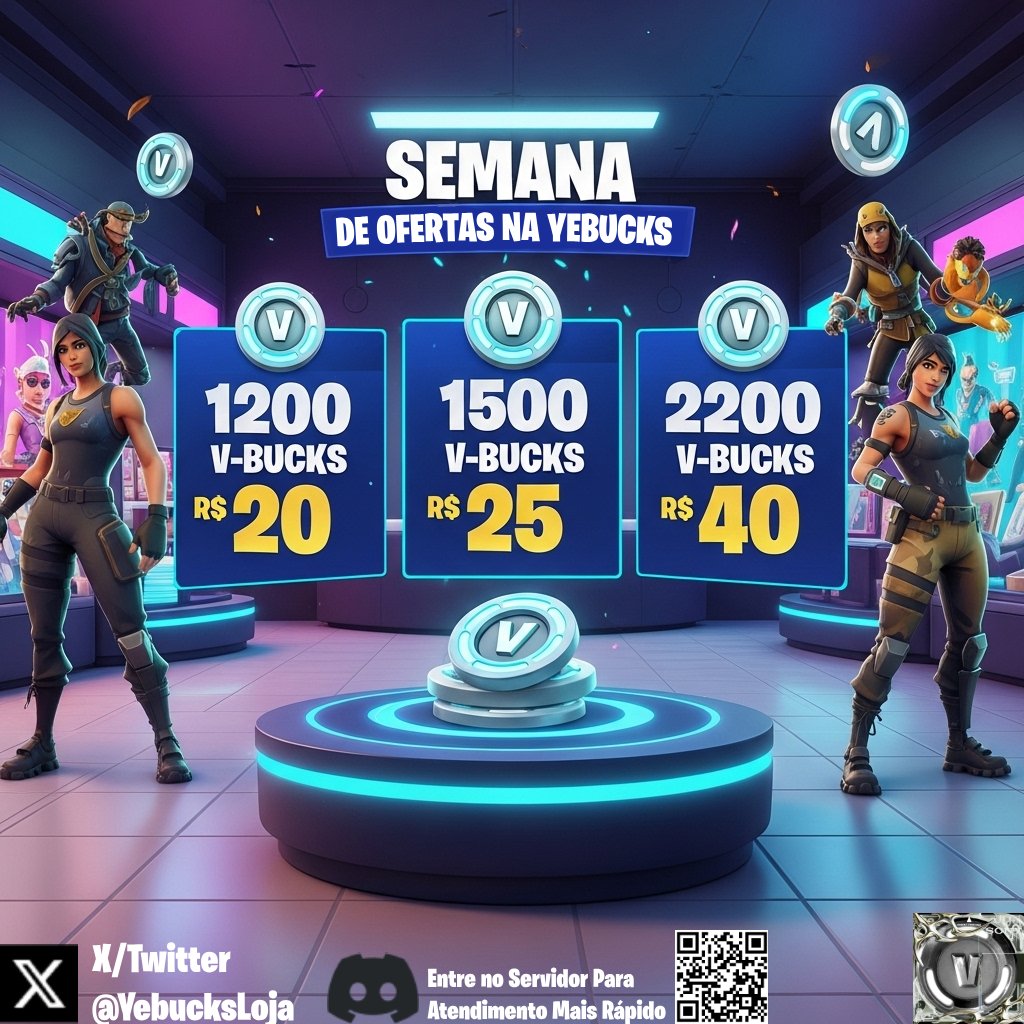 YebucksLoja's tweet photo. Semaninha de Ofertas na LOJAAAAAA!!!!  APROVEITEM OS PREÇOS POIS O ESTOQUE É LIMITADO *Todos os valores mencionadas são enviados em formatos de cosméticos da loja de itens, não damos conta com saldo ou botamos vbucks na sua conta* https://t.co/GPhn7klBqt