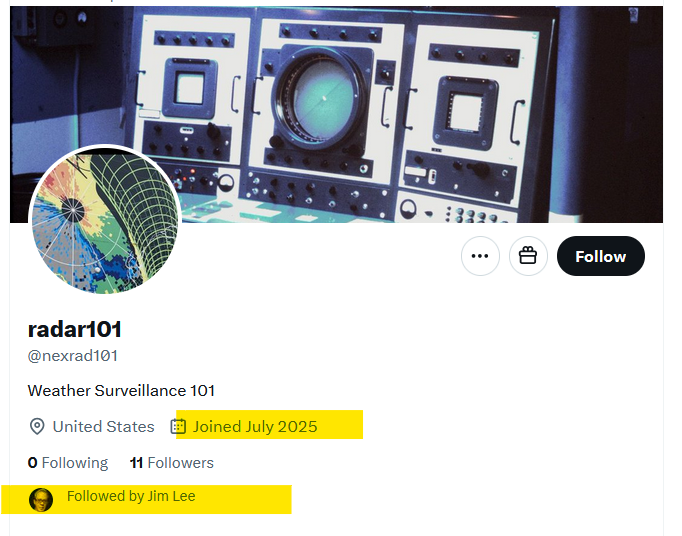 SuePearFL's tweet image. 'They' keep creating more accounts. Oh 👀 Jim Lee already follows this guy, Radar101. 🤣🤣🤣 I wonder who it could be? BLOCK.