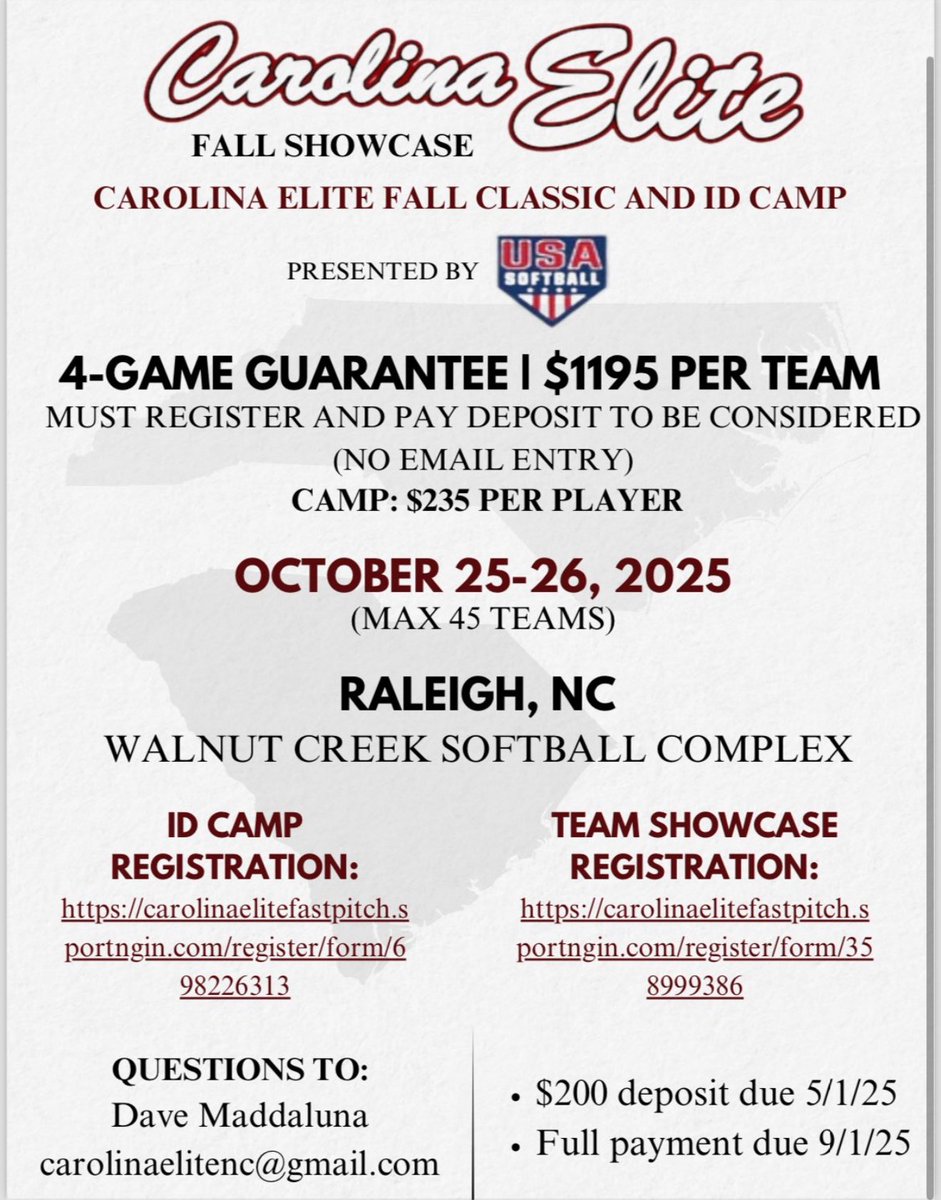 tdoby_USASB's tweet image. 5th year with @MaddalunaDave and @CarEliteNCorg  Get REGISTERED NOW! ONLY a few spots left