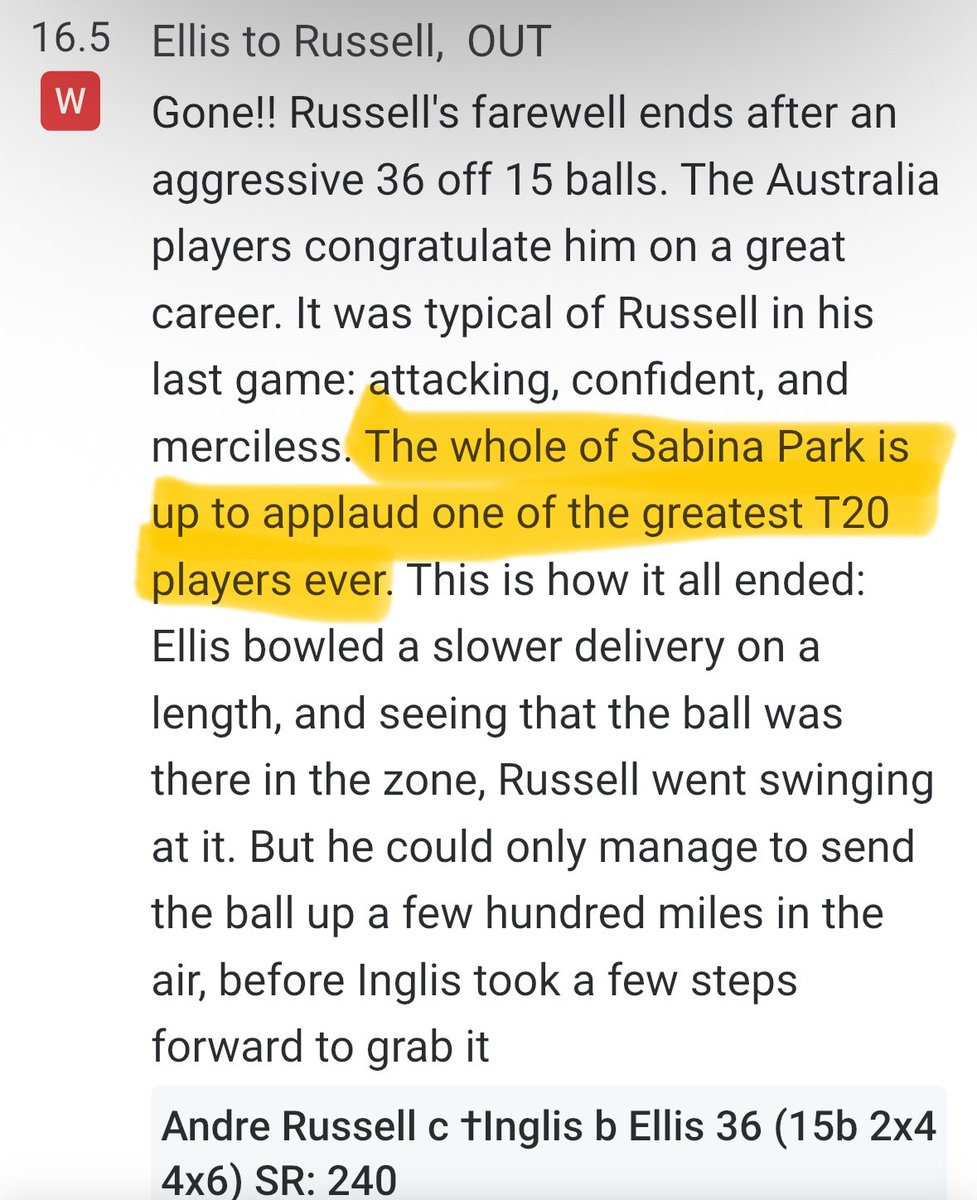 “The whole of Sabina Park is up to applaud one of the greatest T20 players ever.”

Farewell Dre Russ 🫡, it’s been one heck of a ride
