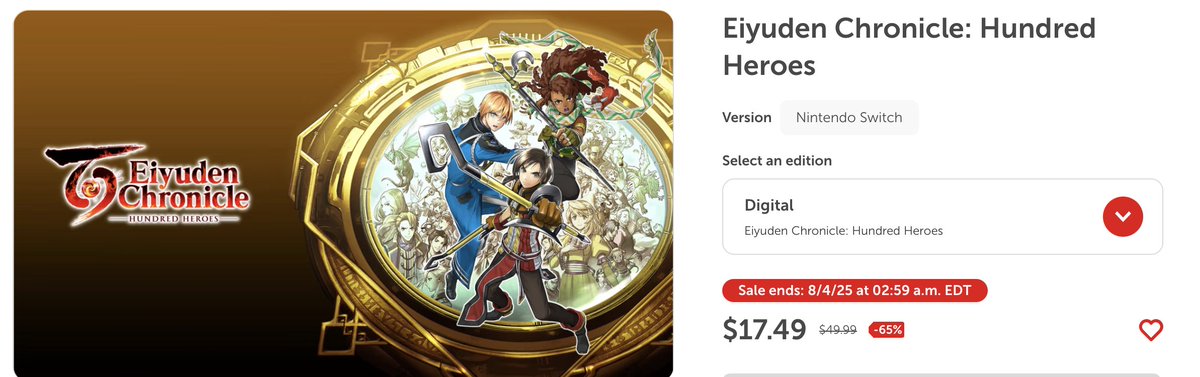 You should buy Eiyuden Chronicle: Hundred Heroes while it's this cheap.