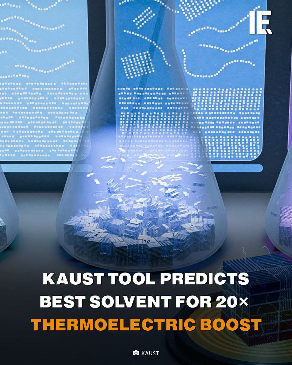 IntEngineering's tweet image. KAUST’s new tool identifies the best solvent to boost organic thermoelectric power by 20× using waste heat. bit.ly/3IzvT1x