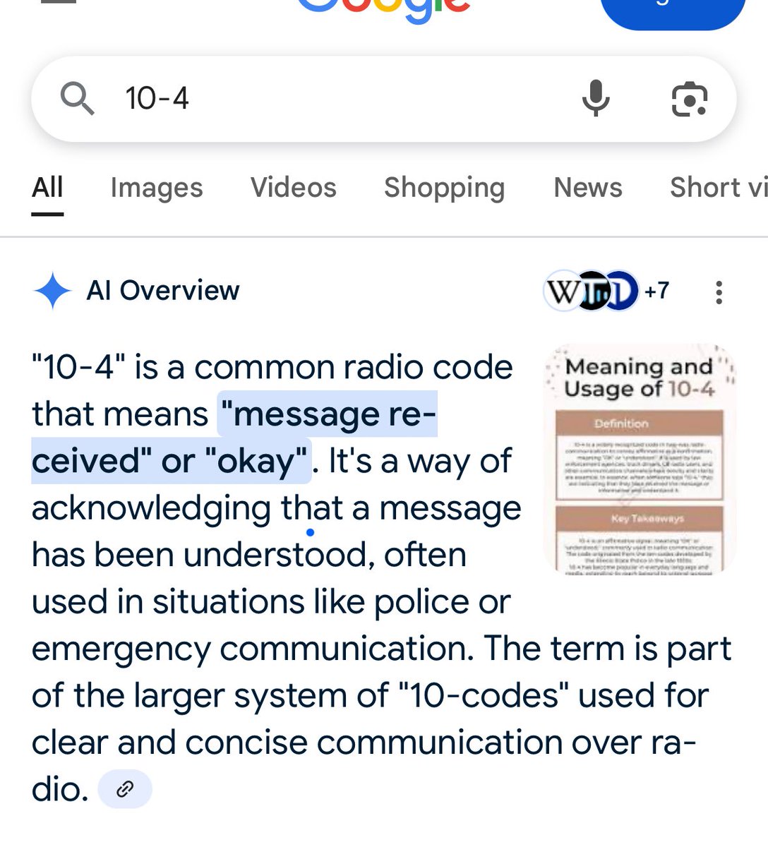 いつも頻繁に10-4 ってメール送って来る人いて、営業時間は8-4って返しても無視されるから同僚に愚痴言ったら笑って意味を教えてくれた😅はずかしa
