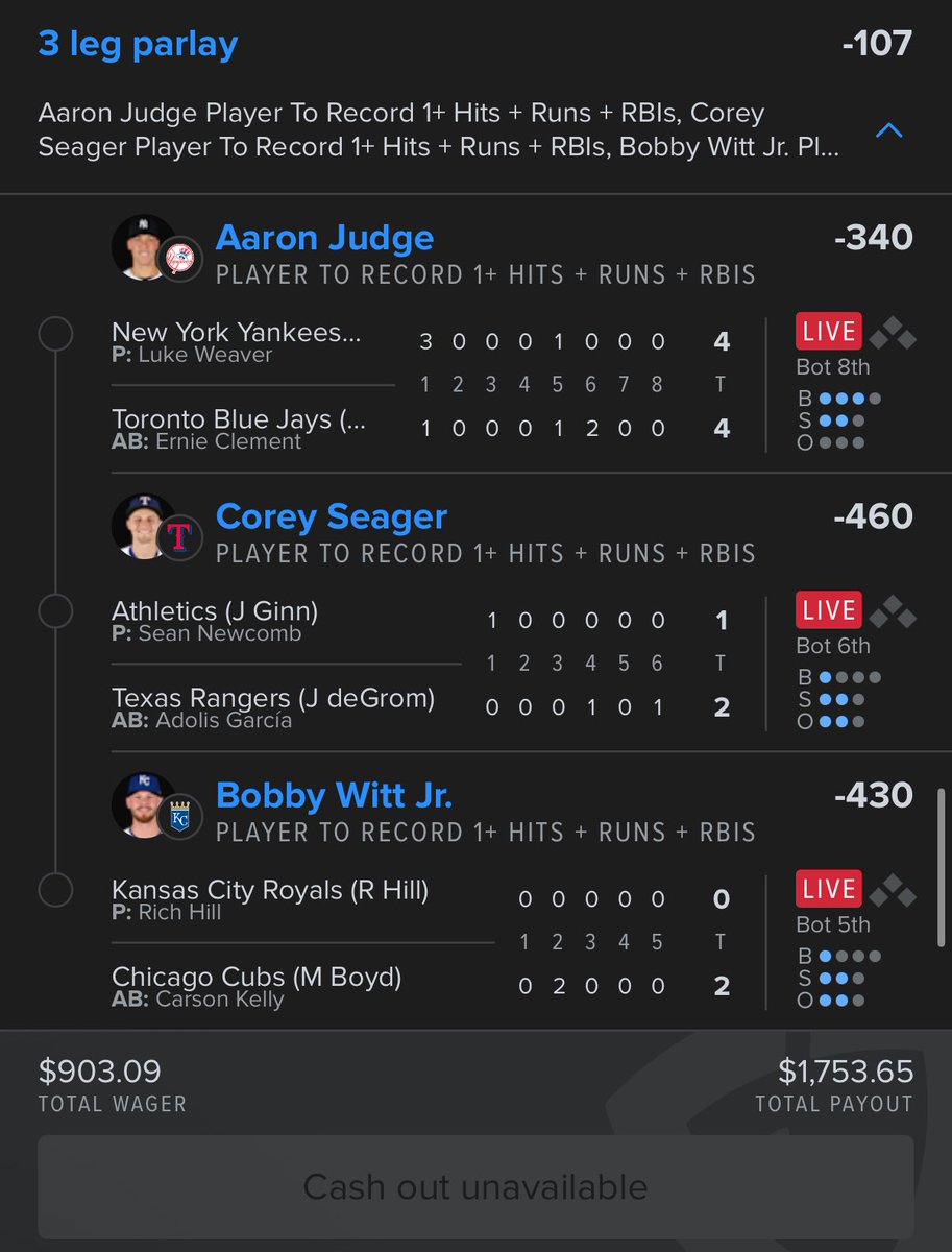 Dot_Eth_Shop's tweet image. If a man had to break my heart, I’m glad it was Judge.  That said, I had $900 worth of fun following @SGP_Parlay 10-day challenge.  Sorry I couldn’t make you guys queasy with a $28K bet 🫠