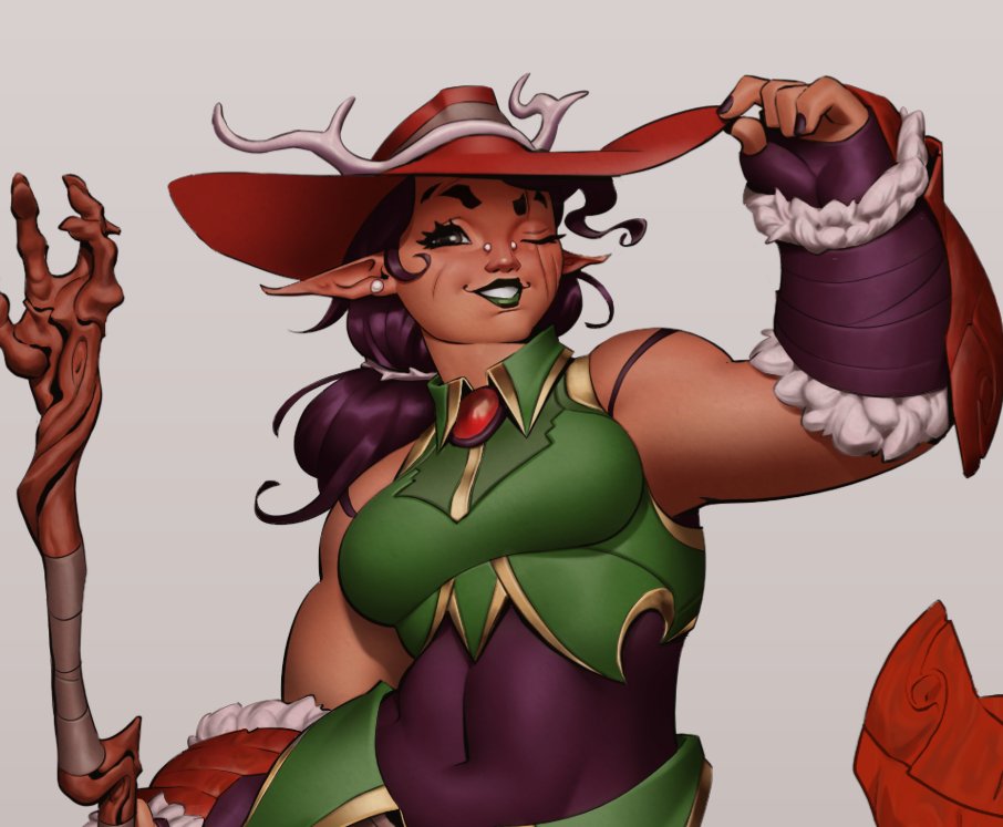 Só no período de um ano eu já fiz tantas pequenas mudanças no design da Filomena (personagem original minha), mas ainda tentando manter a essência dela. 
•
#art #arte #artedigital #rpg #dnd #ilustração #oc #conceptart