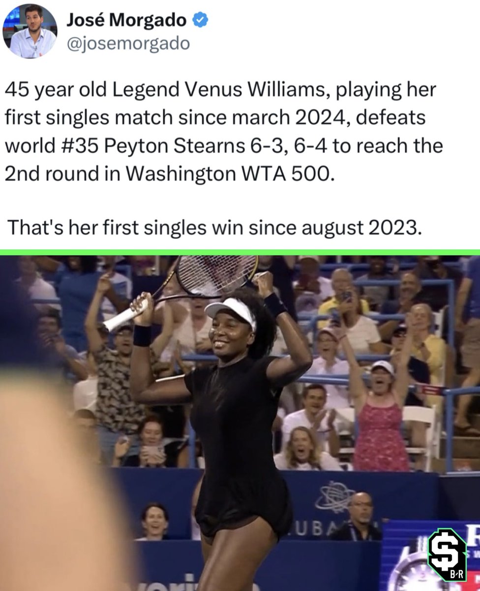 br_betting's tweet image. Venus Williams (+1200 ML) pulls of the win in her return π₯β
Epic.
(via @josemorgado)