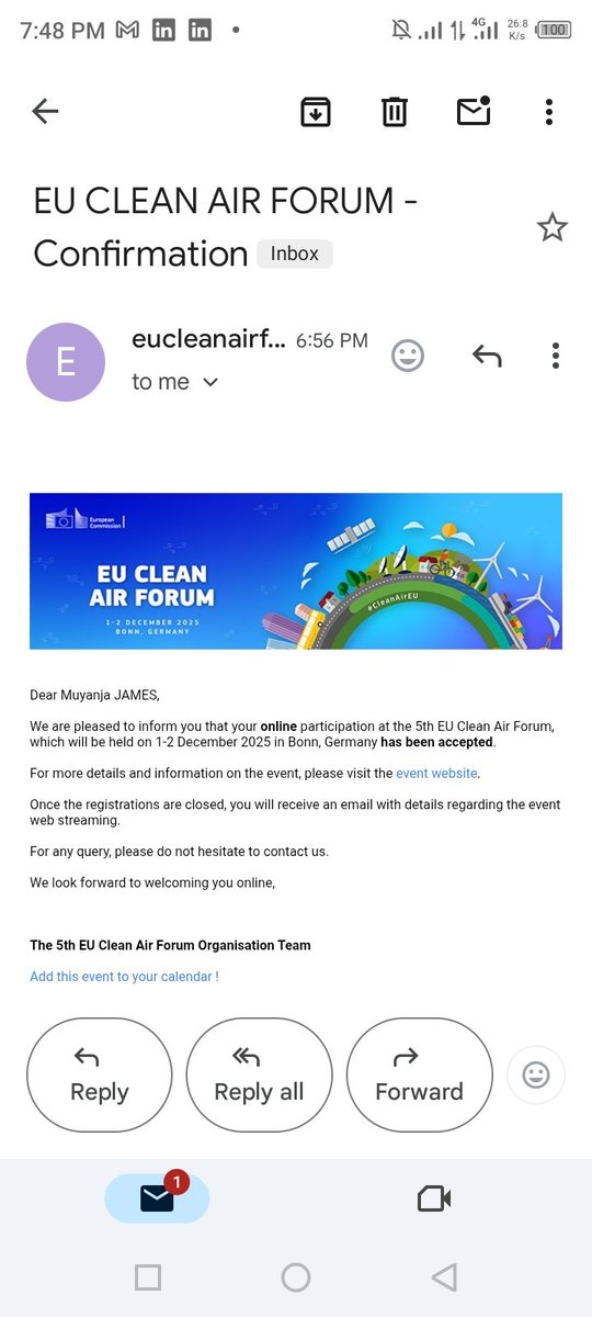 Thrilled to be attending the EU Clean Air Forum as an online participant! 🌟💚 Dec 1-2, 2025 in Bonn, Germany. Looking forward to discussing innovative solutions for cleaner air &amp; a healthier planet! 🌎 #CleanAir #ClimateAction #Sustainability <a href="/endelstamberg/">Endel Stamberg #FightFor1Point5</a> <a href="/judithcallagha9/">judith callaghan 🌱🌱🌱</a>