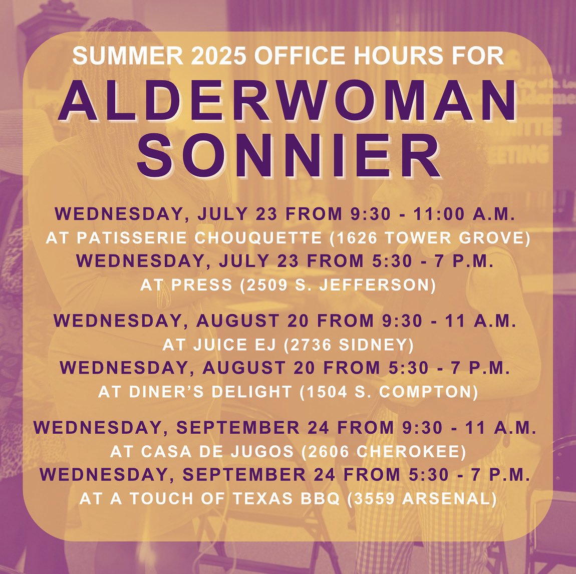 Summer office hours! Remember you don’t need a reason nor an appointment and I have these EVERY SINGLE MONTH except November &amp; December!