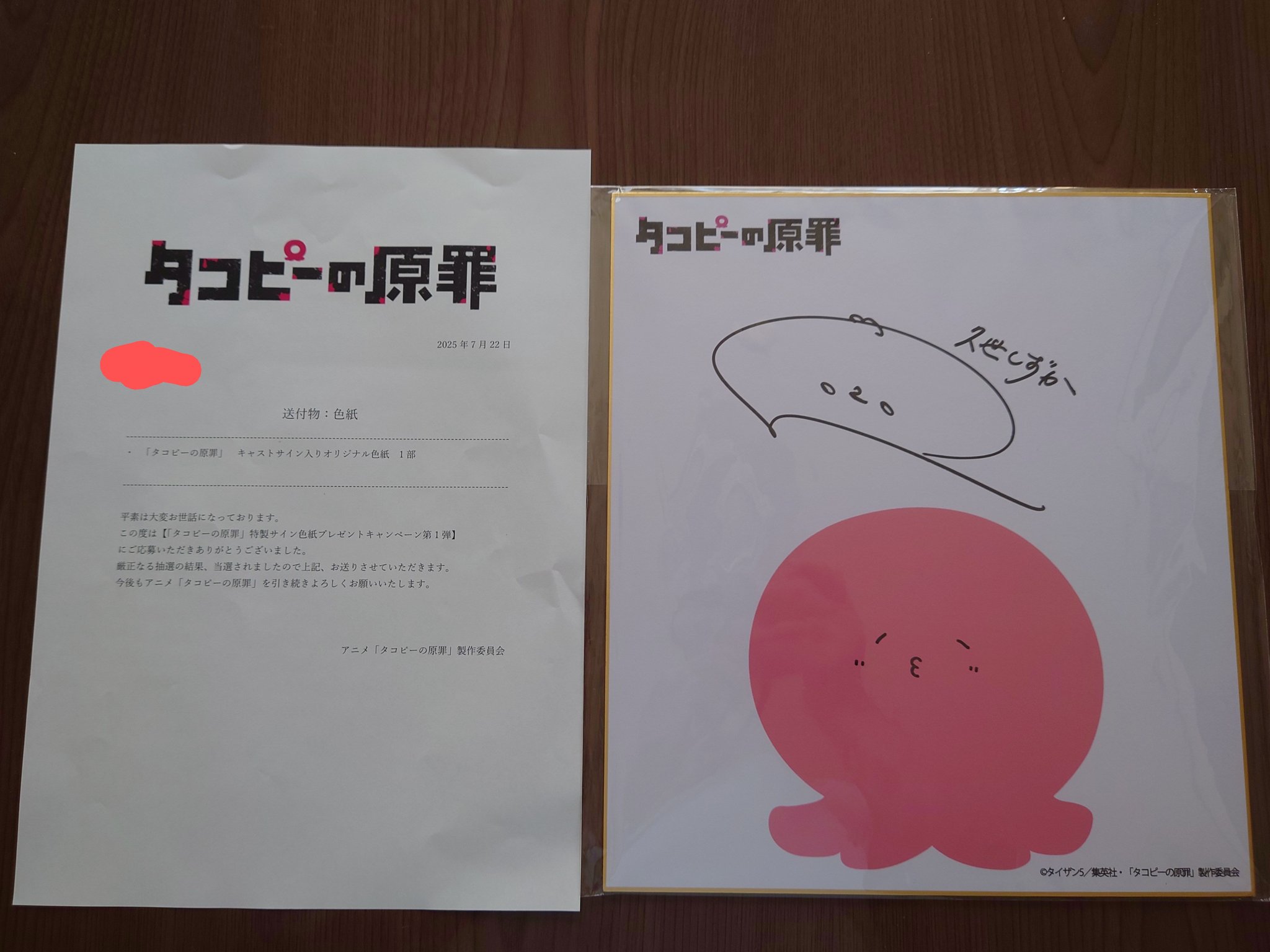 【貴重/美品】 タコピーの原罪 非売品 サイン色紙 郷野絢也(ごうの けんや)❄🍒🌈🍎里民『@まみんぞく』🍀いのり