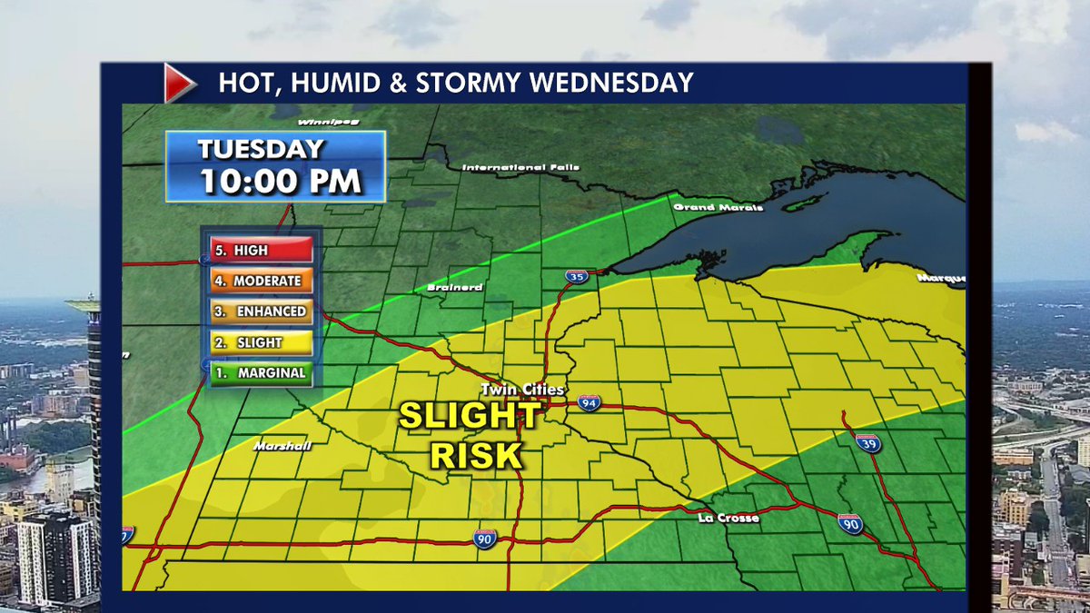 ian_leonard's tweet image. Another hot, humid stormy day is on track for tomorrow...heavy rain and strong storms on the menu; Slight risk of severe storms includes The Twin Cities. #stayskyaware @FOX9