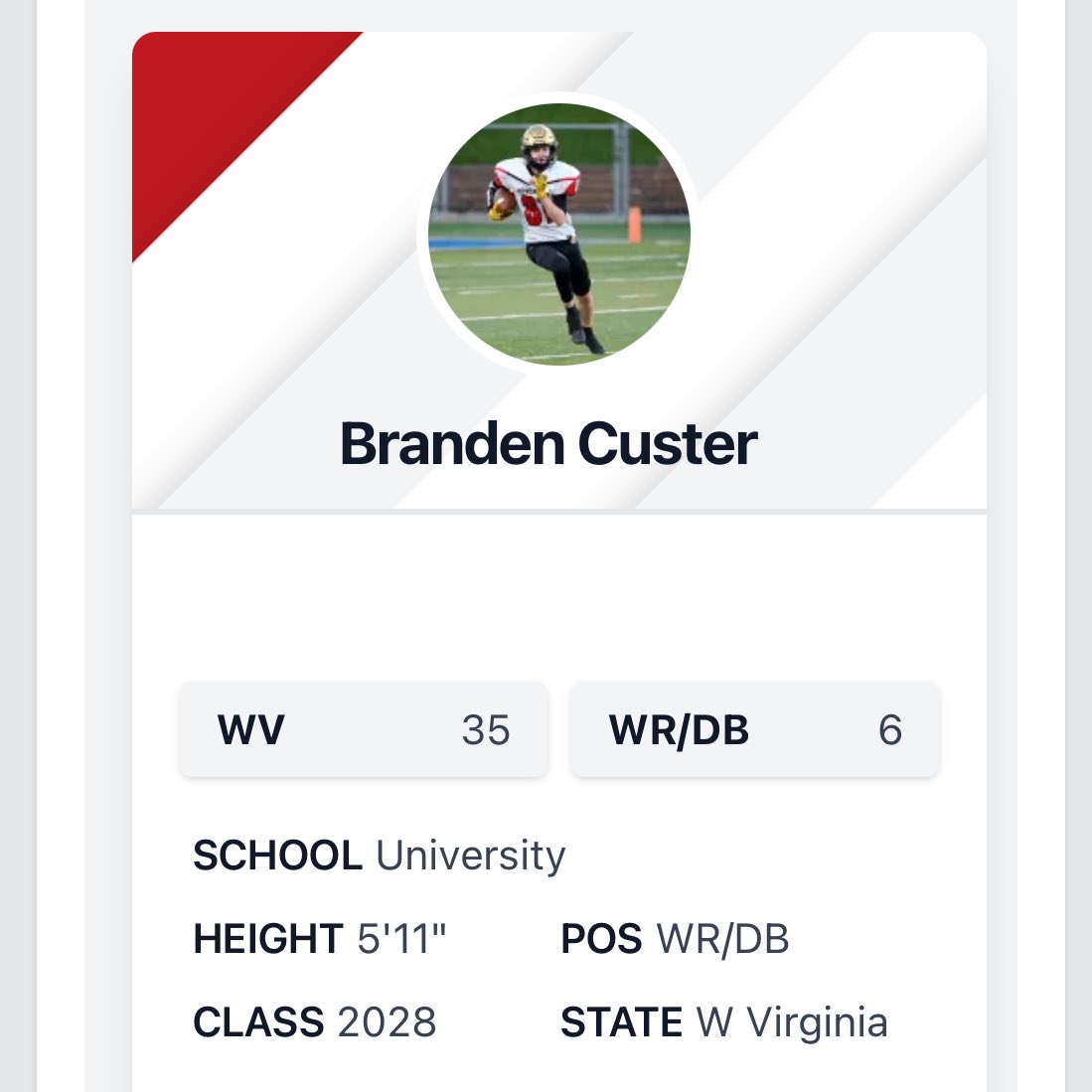 Branden Custer (@brandencuster12) on Twitter photo Thank you <a href="/PrepRedzoneWV/">Prep Redzone West Virginia</a> for ranking me 35th overall in the class of 2028 and 6th at my position!
<a href="/CoachSnyderUHS/">Eric Snyder</a> <a href="/Coach_Lawless/">Coach Dustin Lawless</a> <a href="/GordonCohagan/">Gordon Cohagan</a> <a href="/uhshawksfb/">universityhawksfootball</a> <a href="/OhioValleyPreps/">Ohio Valley Preps</a> <a href="/OhioXsAndOs/">Ohio X’s and O’s 🏈</a> Thank you <a href="/PrepRedzoneWV/">Prep Redzone West Virginia</a> for ranking me 35th overall in the class of 2028 and 6th at my position!
<a href="/CoachSnyderUHS/">Eric Snyder</a> <a href="/Coach_Lawless/">Coach Dustin Lawless</a> <a href="/GordonCohagan/">Gordon Cohagan</a> <a href="/uhshawksfb/">universityhawksfootball</a> <a href="/OhioValleyPreps/">Ohio Valley Preps</a> <a href="/OhioXsAndOs/">Ohio X’s and O’s 🏈</a>