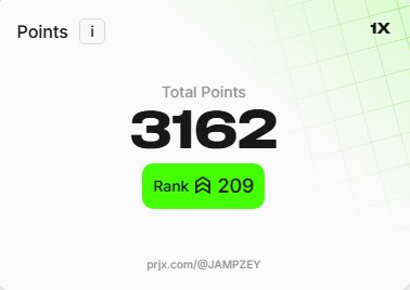 Jampzey的HyperEVM积分和排名显示：3162分，排名209