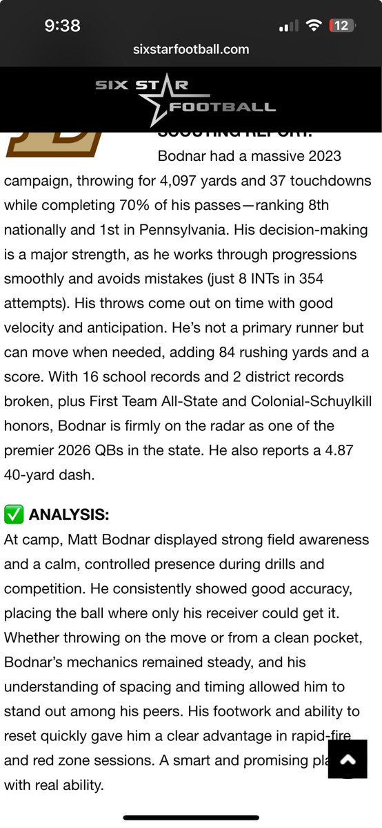 mattbodnar17's tweet image. Thank You @sixstarfootball for the write up. @NDGP_FOOTBALL @CoachJayUConn @QBHitList