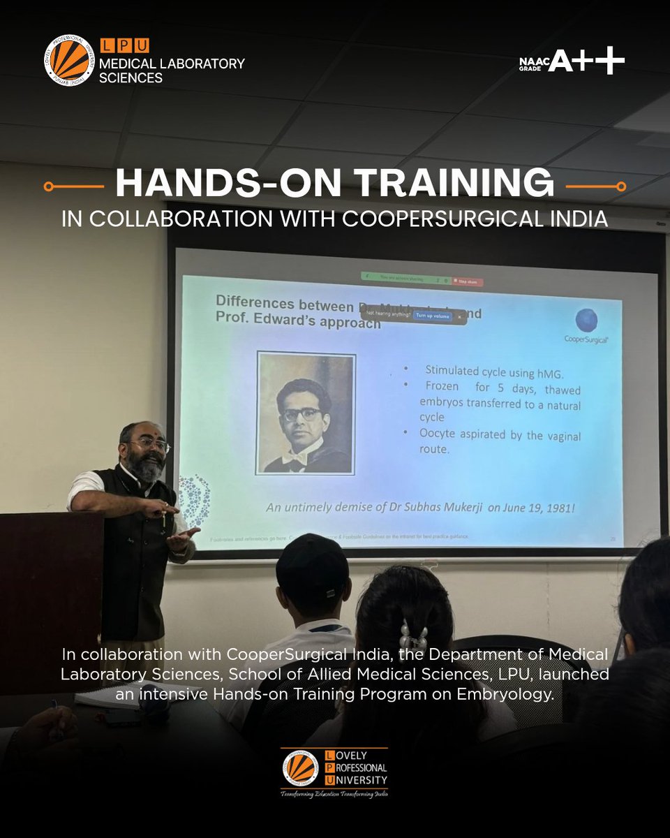 LPUMLSDept's tweet image. LPU&apos;s Medical Lab Sciences Dept. &amp;amp; Cooper Surgical India hosted a hands-on Embryology Training – expert-led, tech-driven, and future-focused! 🔬👩‍🔬
#mls #EmbryologyTraining #LPUIndia #MedicalLabScience #IVFTechnology #HealthcareEducation #lpu