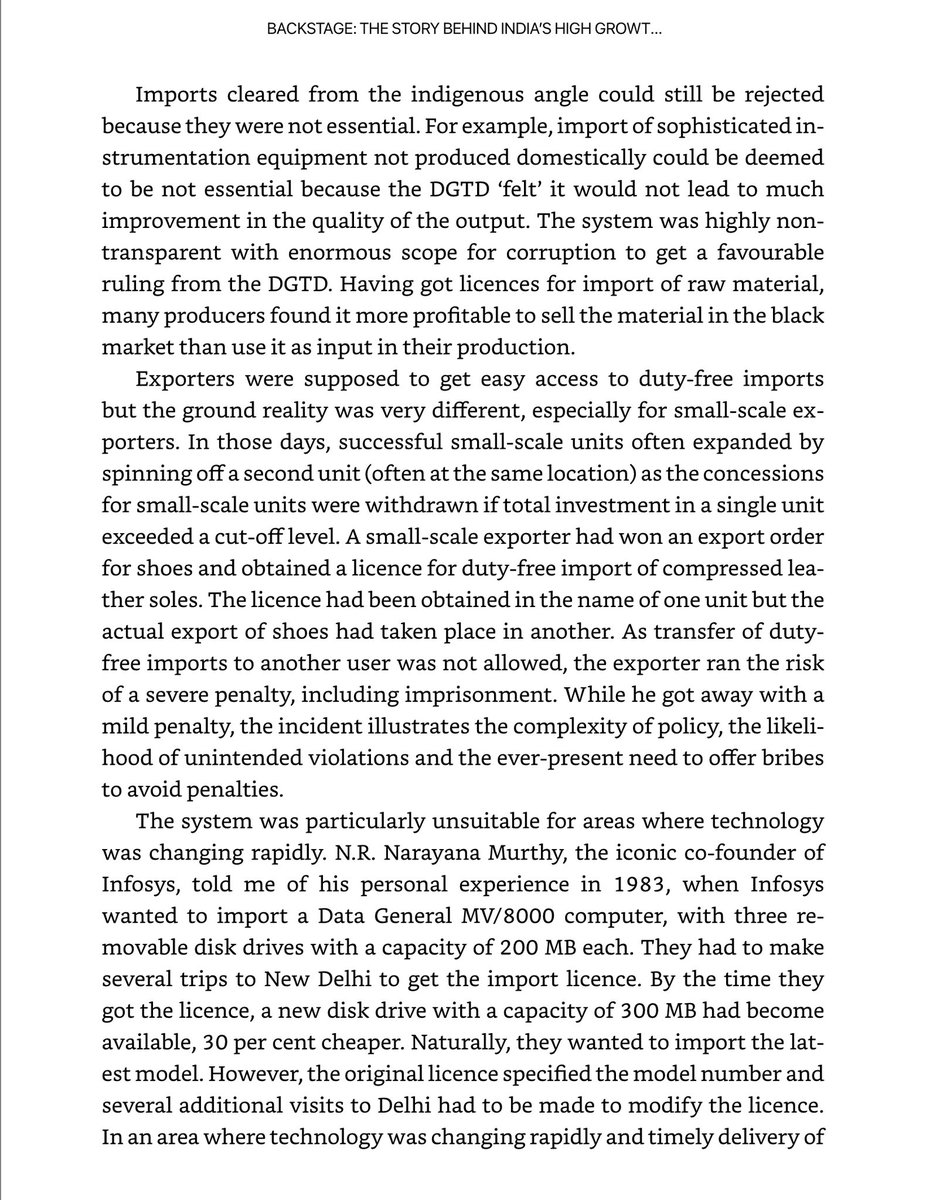 dhume's tweet image. If you think of India’s old license-permit raj as a way to enhance productivity it was obviously bonkers. But if you think of it instead as a sophisticated system to extract bribes from businessmen it was well designed. [From “Backstage: The Story Behind India’s High Growth…