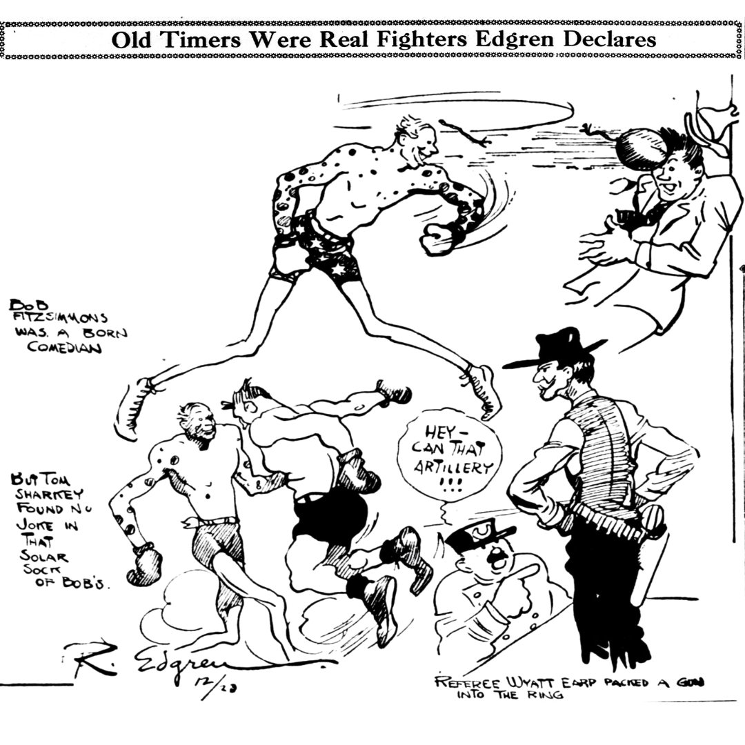 CowboyGospeler's tweet image. Wyatt Earp was the referee of the 1896 Fitzsimmons–Sharkey fight. Bob Fitzsimmons landed a clean punch to the solar plexus, Sharkey fell. But Earp ruled it a foul and awarded the fight to Sharkey. Some believed the fight was fixed and that Earp had been paid off.