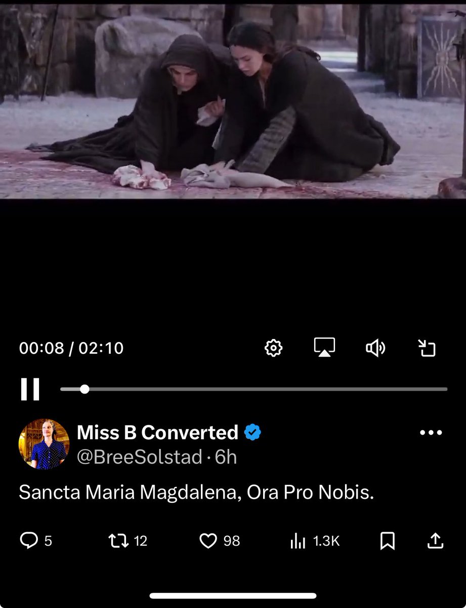 BreeSolstad's tweet image. 𝕏 put a content warning over my post with this scene. Apparently the Most Precious Blood of Christ is offensive.