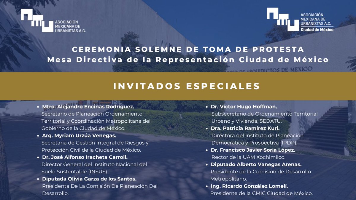 🎉 Mañana celebramos la Toma de Protesta de la nueva Mesa Directiva de la AMU CDMX.
Un evento clave para el gremio urbanista 💬
📍 CAMSAM | 🕕 18 h
¡Acompáñanos y confirma tu asistencia!
📩 cdmx@amu.org.mx
#UrbanismoCDMX #AMU