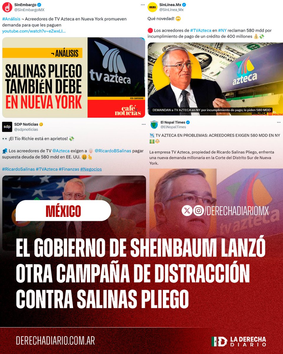 DerechaDiarioMX's tweet image. 🇺🇸🇲🇽 | Otra cortina de humo: Mientras el gobierno se hunde por los posibles nexos de Adán Augusto con el crimen organizado, las sanciones de Estados Unidos a México y el rescate de Pemex, Morena lanzó otra campaña de distracción con sus medios chayoteros contra el empresario…