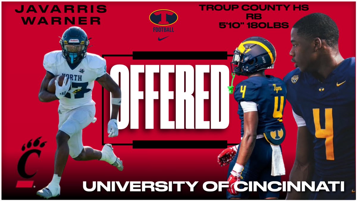 TroupRecruitz's tweet image. 2027 Troup County HS RB Javarris Warner @JavarrisW112908 picks up an offer from the University of Cincinnati @GoBearcatsFB #RecruitTroup @RecruitGeorgia @tanner_glisson @_CoachMac_ @CoachDawkins1 @CoachSattUC @CoachWalker1911 @ChadSimmons_