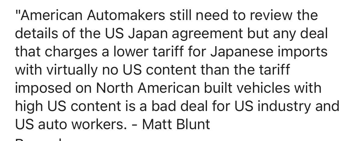 davidshepardson's tweet image. Detroit 3 automakers group expresses concerns about US Japan trade deal reuters.com/business/autos…