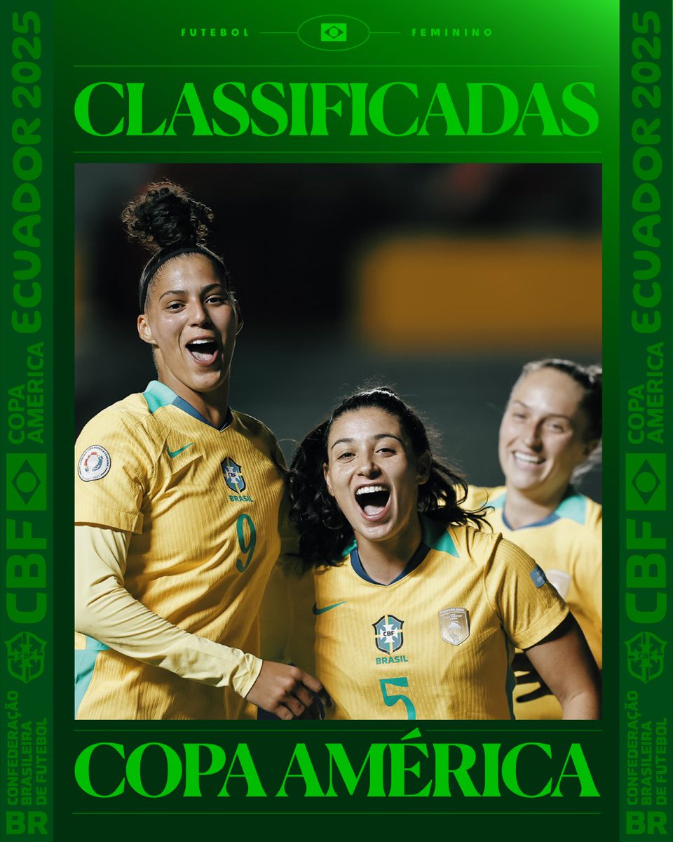 SelecaoFeminina's tweet image. AS MULHERES DESTE SOLO ESTÃO VOAAAAAAANDO na Copa América e garantiram vaga na SEMI! 🫵
Com raça, paixão e MUITO FUTEBOL, seguimos na luta pelo título!
ISSO É BRASIL! 🇧🇷