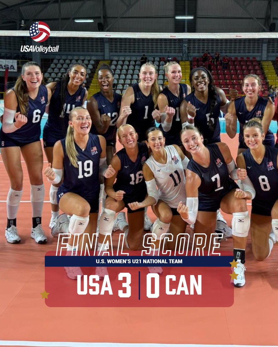 usavolleyball's tweet image. Tournament opener W! ✅
The U.S. Women's U21 National Team sweeps Canada (25-18, 25-15, 25-13) at the NORCECA Pan American Cup.
Brooklyn DeLeye led all players with 16 points on 14 kills and two aces. Recap: go.usav.org/72225u21women
Next up, Puerto Rico tomorrow at 2 p.m. PT.