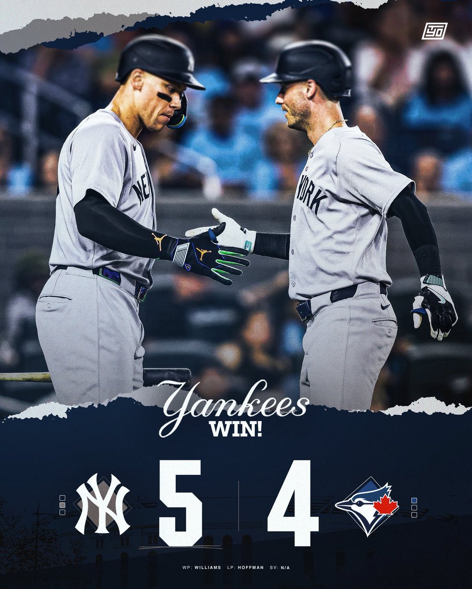 theyanksonly's tweet image. THE YANKEES FINALLY TAKE DOWN AN AL EAST FOE AND SNAP THE BLUE JAYS’ 11-GAME HOME WIN STREAK! BEN RICE DELIVERS A MASSIVE GO-AHEAD HOMER IN THE NINTH! 🚨