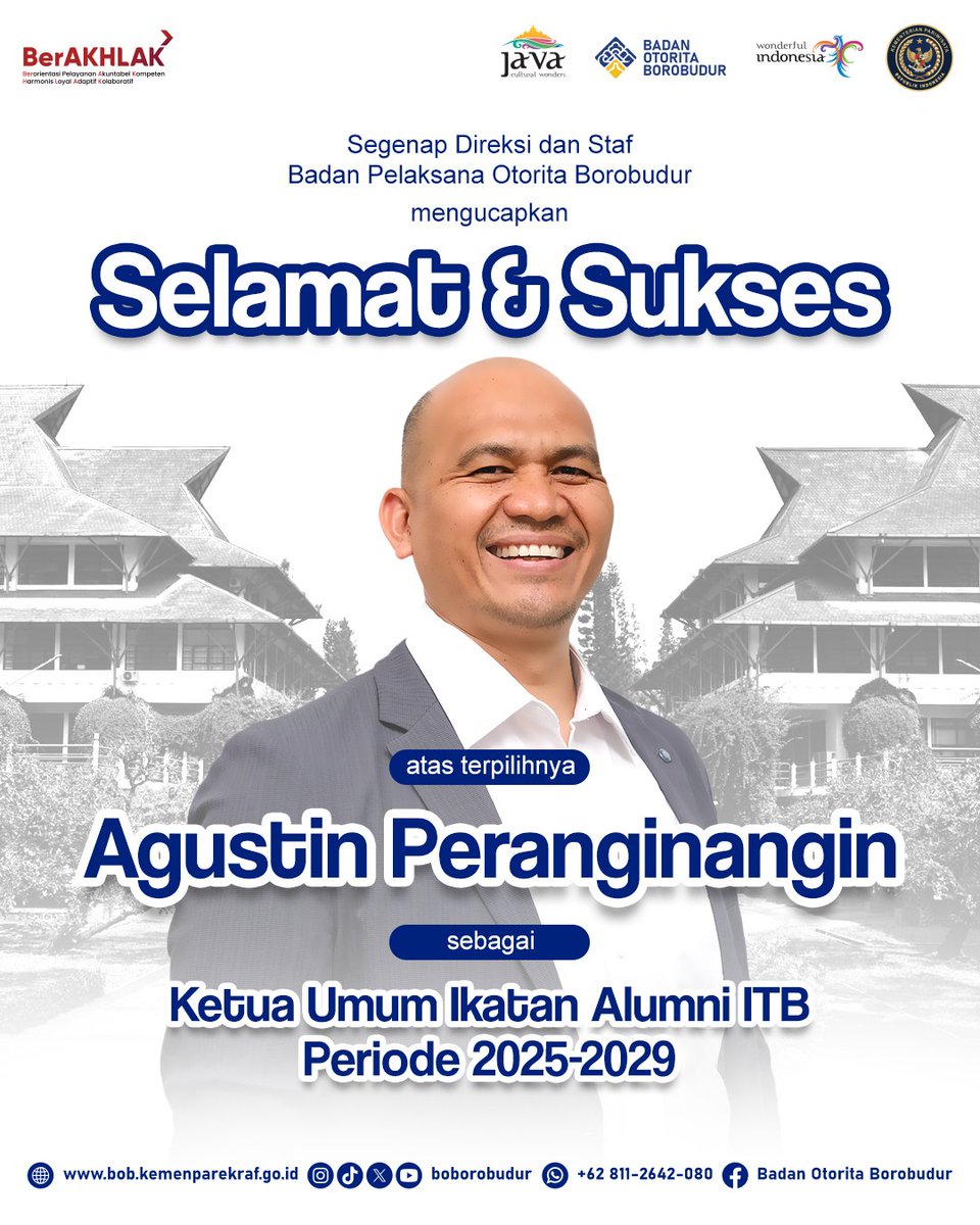 Selamat kepada Bapak Agustin Peranginangin atas terpilihnya sebagai Ketua Umum Ikatan Alumni ITB periode 2025–2029.

Semoga amanah dan kepemimpinan yang baru ini membawa semangat kolaborasi, inovasi, dan kemajuan yang berkelanjutan bagi seluruh alumni ITB di seluruh dunia.

Salam