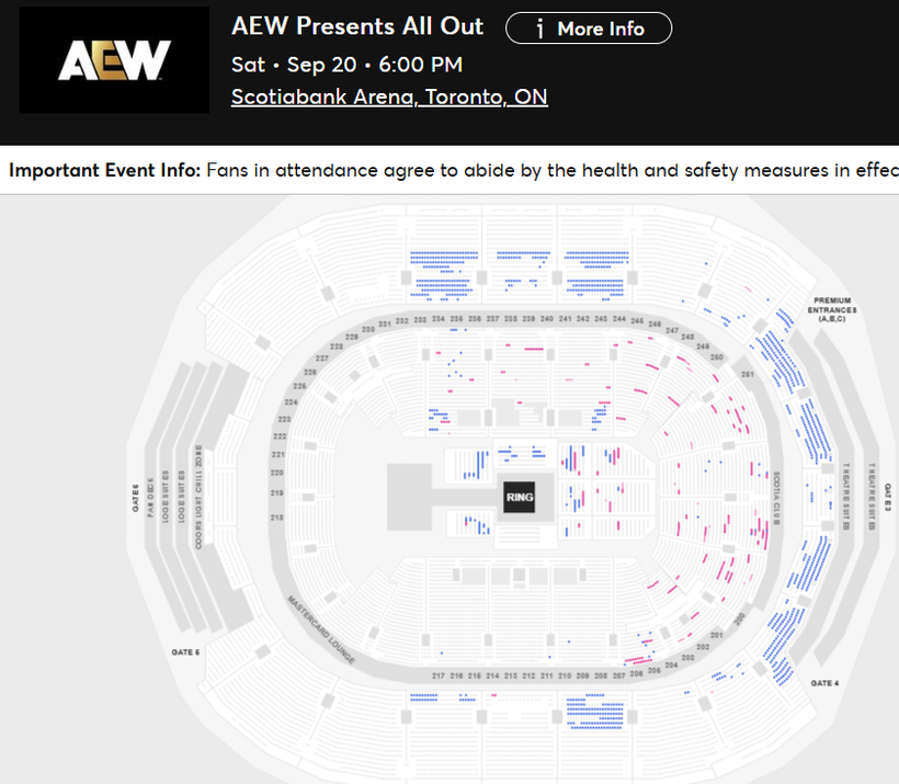 WrestleTix's tweet image. AEW Presents All Out
Sat • Sep 20 • 6:00 PM
Scotiabank Arena, Toronto, ON
Available Tickets: 1,154
Current Setup: 9,791
Tickets Distributed: 8,637
📈 +116 since the last update (7 days ago)
📅 Days until show: 60
🔢 Total # of seats on map: 17,985
⏮ 6/25/2023: Forbidden Door…
