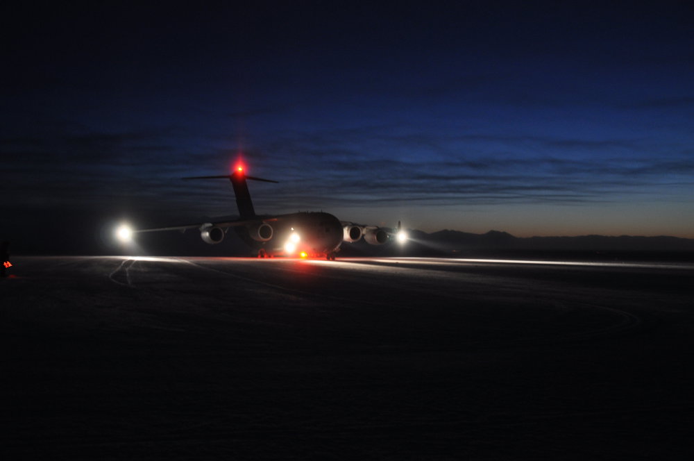 We're counting down to winfly!
August marks the return of the C17 for a few quick flights to the ice. 
Some folks have seen unbelievable auroras on their way south. 
FUN FACT - The pilots often land with night-vision goggles!
📸: Iain Miller &amp; Tom Arnold