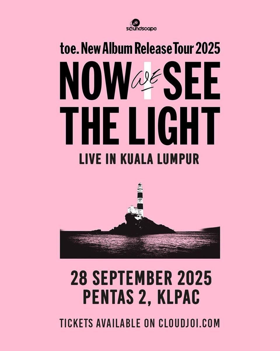 mtgh's tweet image. Don't miss Toe's "Now We See The Light" Album Release Tour in Malaysia at KLPAC on 28th September, get your tickets now from @cloudjoi_! @SoundscapeMY
cloudjoi.com/shows/3380-toe…