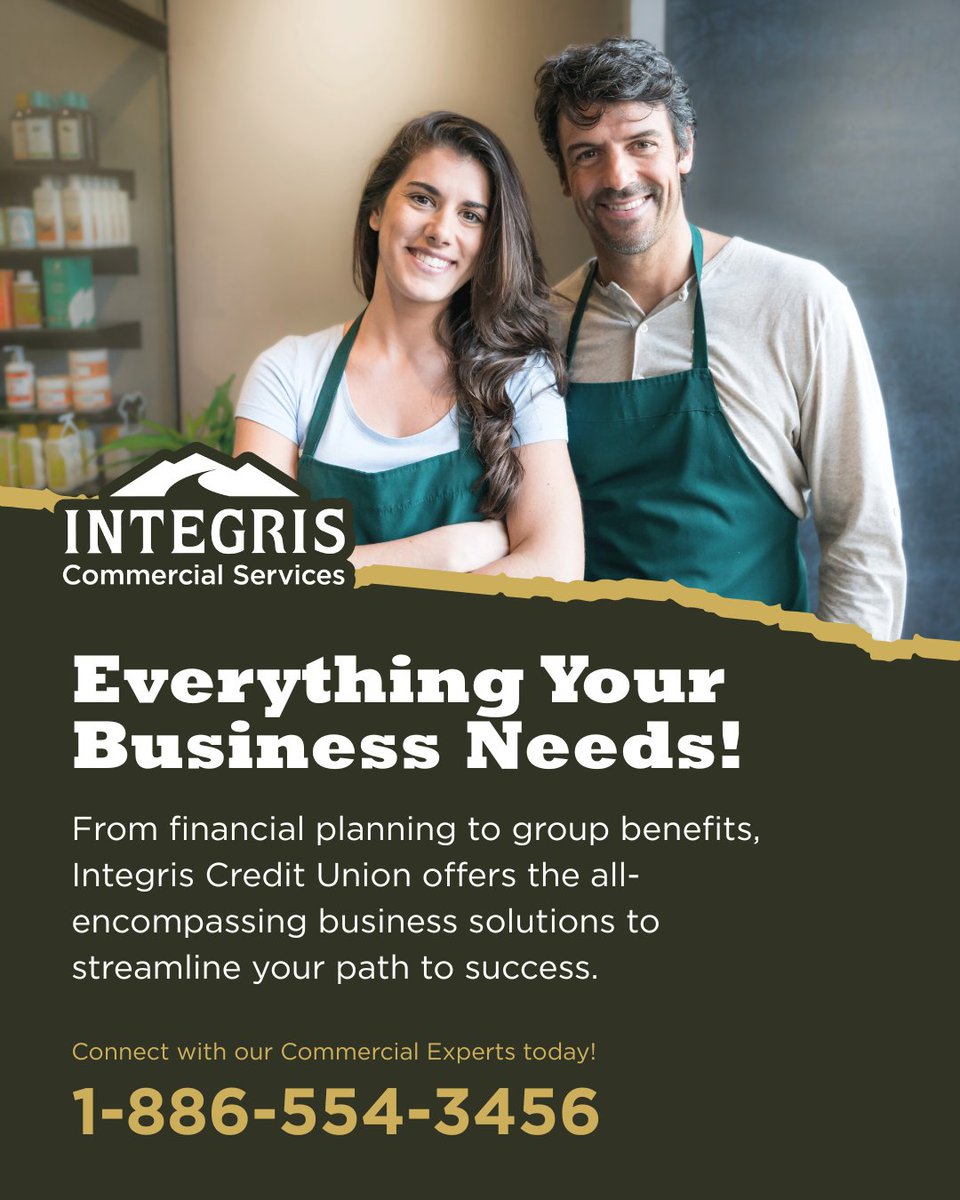 IntegrisCU's tweet image. From business banking to group benefits, we’ve got you covered. Integris offers everything your business needs to grow right here in the North. Call 1-886-554-3456 or visit your local branch.
#BusinessBanking #NorthernBCBusiness #IntegrisCU #CommercialSolutions