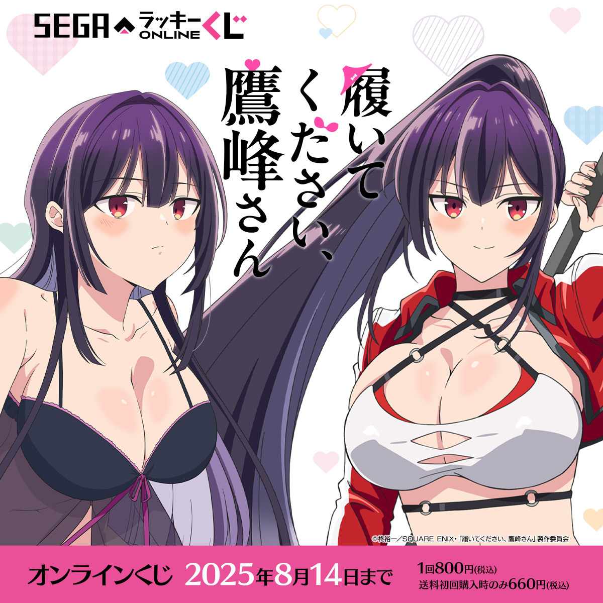 seganewsnavi's tweet image. セガ ラッキーくじオンライン TVアニメ『履いてください、鷹峰さん』👙
セガ限定オンラインくじ発売開始✨
ランジェリー&レースクイーン姿の鷹峰さんが描きおろしで登場🫣
📢販売サイト
segaluckykujionline.net/kuji/takamines…
#鷹峰さん