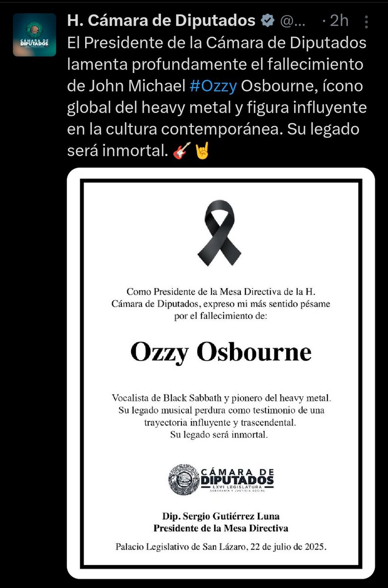 BartManMX's tweet image. Cámara de Diputados, Ozzy Osbourne así lo hubiera querido 🖕