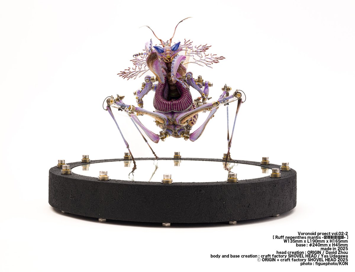 aways_somewhere's tweet image. Voronoid proect vol.02-2
［ Ruff nepenthes mantis -襞襟靭葛蟷螂- ］
Yas Udagawa はVoronoidシリーズのこのコラボ作品に台座を付けました。実物は東京ワンダーフェスティバル 夏で実物展示されます。
ブース番号 no. [2-22-01]
#WF2025夏