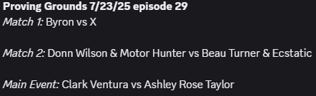 Tomorrow on Proving Grounds! 
Show will be up at 1pm central!    
Want to know the matchcards before announced on X?  join the discord today!   
discord.gg/aQHXYp9VP5 
youtube.com/@zamiezom